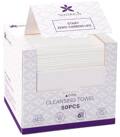 Serenorch Disposable Biodegradable Face Towels, 10×12 Extra Large, Ultra Thick Disposable Face Cloths for Sensitive Skin, Extra Soft Makeup Remover Dry Wipes, 50 Count