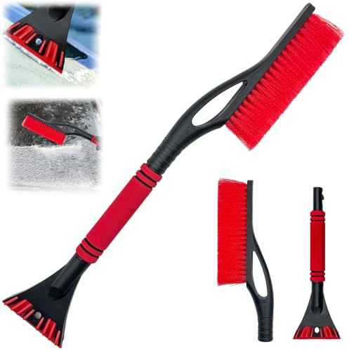 Mino Plus 2in1-Set Premium Eiskratzer,windschutzscheibe eiskratzer, Windschutzscheibe Schneereinigung,Schneebesenwerkzeug mit Schaumstoffgriff für Windschutzscheiben von Pkw, SUV und LKW (Rot)