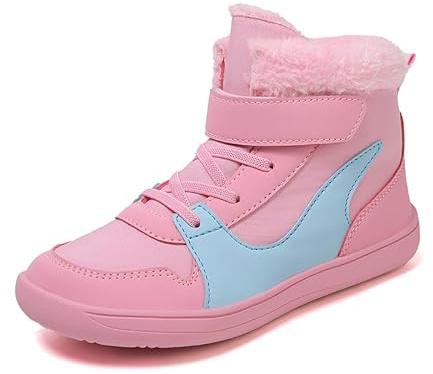Usper Barefoot Winter Boots Hike Shoes Kids, Waterproof Warm Fur Lined Ankle Winter Barefoot Hiking Boot Boys Girls, Winter Hike Barefoot Non-Slip Footwear Wide Toe Box Boots Unisex Kids