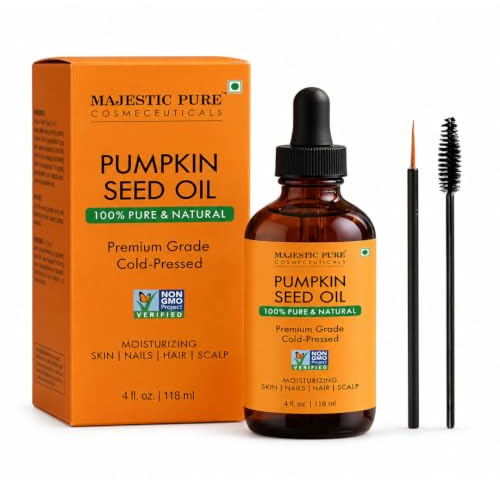 Majestic Pure, Pumpkin Carrier Oil | 100% Pure & Natural Premium Grade Cold Pressed Oil | Hair, Eyelashes, Eyebrows, Nails | Moisturizing & Nourishing | Body, Hair & Carrier Oil | 118 ml