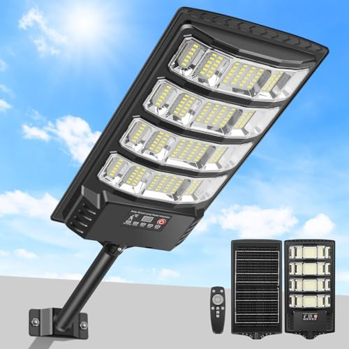 LEKIA Lampione Solare per Esterno, 6500K Lampada Stradale Solare con Sensore di Movimento, Telecomando, Impermeabili 320° Illuminazione Faretto Solari con Pannello per Giardino, Strada, 1 Pezzi