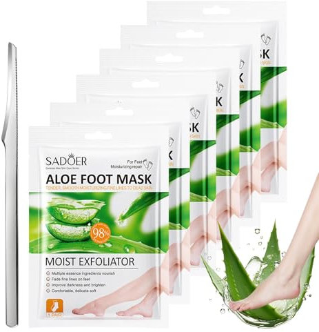 6 paia Maschera Esfoliante Piedi,Peeling Piedi,Idratante,Secchi e Screpolati,con Kit Pedicure per Uomo e Donna,Aloe Vera