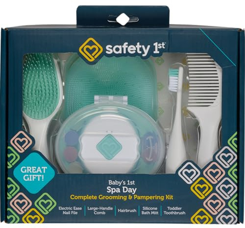 Safety 1st Baby’s 1st Spa Day Kit, Electric Ease Nail File, Soft Bath Mitt, Toddler Toothbrush, Hairbrush & Comb, Infant Grooming Set