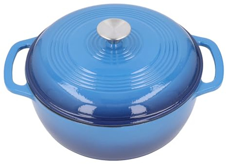 Fyearfly Olla de hierro fundido esmaltado para hornear pan, resistente a la adherencia, retención de calor, asas dobles, olla redonda con tapa para cocinar