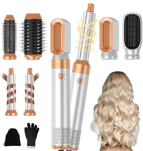 Pro Airstyler 6 in 1 - Spazzola Asciugacapelli con 1000 W Asciugacapelli, Spazzola Soffiante, Airflow Ricci per Capelli, Spazzola ad Aria Calda, Spazzola Lisciante (Oro Bianco)