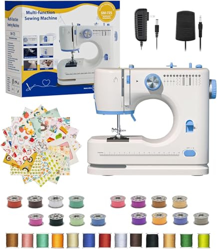 Portable Sewing Machine Ideal for Beginners, Adults, and Kids - 12 Built - in Stitches, Basic Sewing Kit Included, 2 - Speed Foot Pedal, Perfect for Home Use - Blue And White-S3