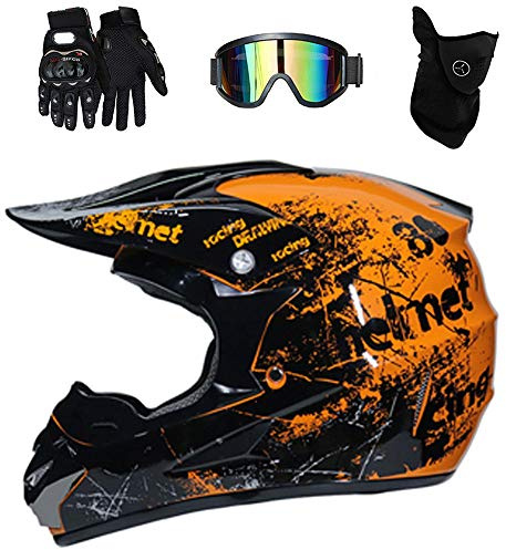 TRIPERSON Dirt Bike Off-Road Motocross ATV Motorcycle Helmet for Men Women,Professional Competition Helmet DOT Certified (Orange, X-Large)