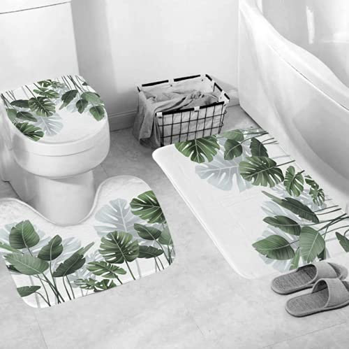 Xshelley Alfombrilla de baño de tres piezas con diseño de hojas tropicales, antideslizante, lavable, sin olor
