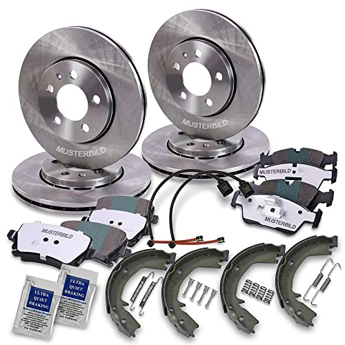 ATEC GERMANY Juego de frenos incl. discos de freno delanteros Ø 300 mm ventilados + traseros Ø 296 mm macizos + pastillas de freno + zapatas de freno Compatible con MERCEDES VIANO, VITO/MIXTO (W639)