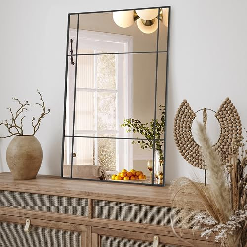 Muzilife Specchio da parete con cornice in metallo, 90 x 60 cm, rettangolare, per camera da letto, sala da pranzo, corridoio, bagno, da appendere o appoggiato alla parete