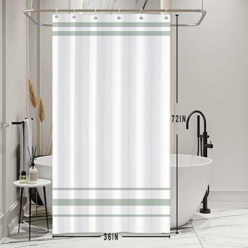 SDOTPMT 90x180cm Cortina de Baño Verde y Blanca, Diseño Moderno de Rayas, Estilo Minimalista Rural con Cinturones Decorativos Vinculados
