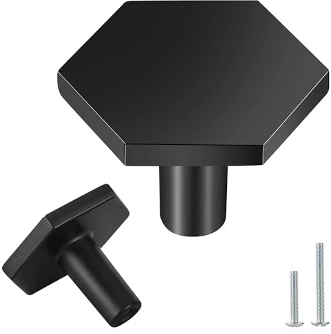 Vandicka 4 Pcs Black Door Knobs - Brass Cabinet Knobs Drawer Pulls - Hexagon Door Handles for Kitchen Cupboard Dresser Wardrobe, 35 * 26 mm
