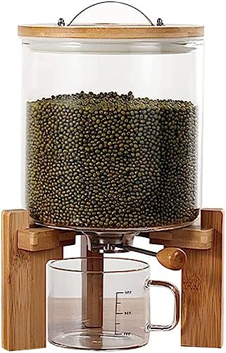risdispenser Kapacitet Lufttätt glas Torrmat Förvaringsbehållare Spannmålsrisdispenser med bambulock & kopp & ställ (Size : 5L)