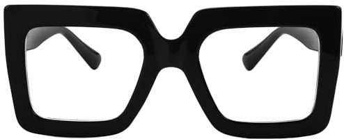 Onrtry Oversized Square Blue Light Glasses for Women Men Thick Frame Big Computer Eyewear Non-Prescription Eyeglasses, A1 Bright Black Frame, Medium