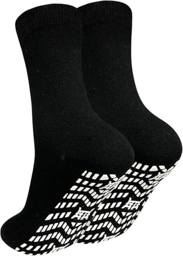 ZAKASA Stoppersocken Herren Antirutsch Socken: ABS Rutschfeste Socken Männer Anti Rutsch Socken mit Noppen Baumwolle Noppensocken Sportsocken 47-50 Schwarz-1 Paar