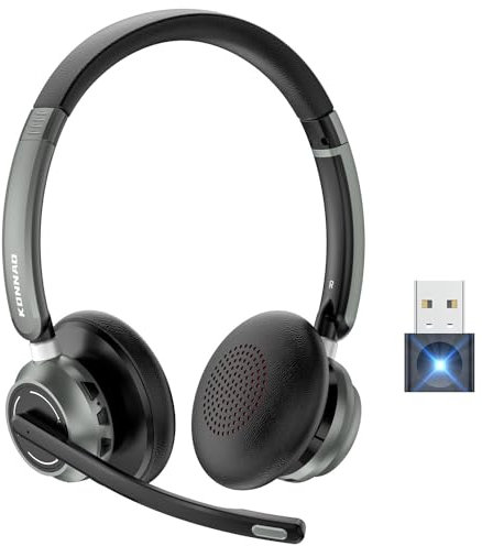 KONNAO Auriculares inalámbricos con micrófono de cancelación de ruido AI V5.3, auriculares inalámbricos con micrófono USB Dongle, silencio, auriculares inalámbricos para trabajar