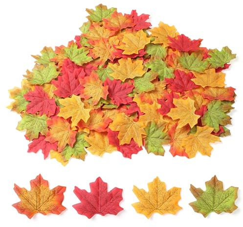SITUMEIZI 400PC Fake Fall Leaves Autumn Fall Decor Maple Leaf for Wedding Party Halloween Thanksgiving Decorations 4 Colors