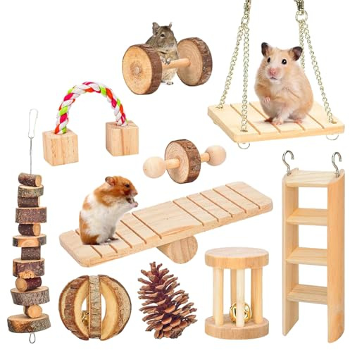 10 Pezzi Giocattoli da Masticare per Criceti, Giochi per Piccoli Animali, Giocattolo da Masticare in Legno Naturale, Cura dei Denti Giocattolo Molare per Conigli, Cincillà, Criceti, Cavia Gerbilli