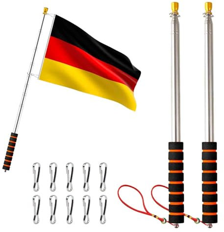 JASFLY 2 Stück Teleskop Fahnenstange 2.5M Tragbare Fahnenmast Handheld mit 5 Stücke Fahnenmast Clip Haken für Reiseleiter Camping Outdoor-Aktivitäten Unterricht