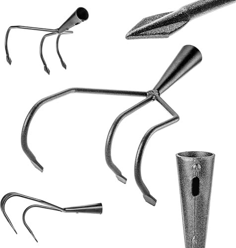 KADAX Grubber aus Karbonstahl, Gartenzubehör zum Lüften und Lockern des Bodens, Gartenkralle ohne Stiel, Kultivator mit 3 Zinken, Handgrubber