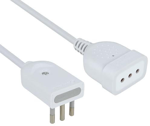 Electraline 46023 Mini-Verlängerungskabel für Zuhause, platzsparend, mit Flachstecker, 10 A, Steckdose 10 A, Länge 50 cm, Weiß