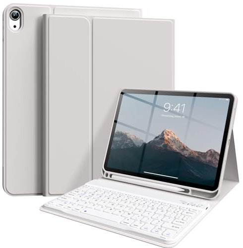 ZKTUYU Tastatur Hülle für iPad 10. Generation 10,9 2022 & iPad 11th Gen A16 2025 mit Stifthalter, TPU Rückschale und magnetisch Abnehmbarer Tastatur mit QWERTZ Layout, Grau