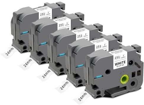 5x Kompatibel für Brother P-Touch Bänder 24mm TZe-251 TZ-251 Ub-251 Etikettenband für P-Touch Brother Beschriftungsgerät PT-D600 E550W P700 P750W P710BT H500 E500, Schwarz auf Weiß Schriftbänder