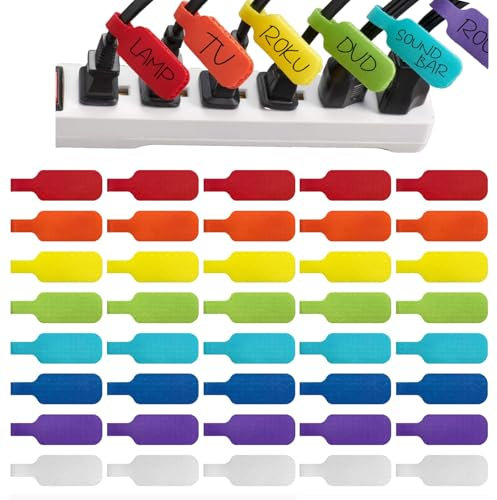 40 Stück Nylon Kabeletiketten Kabel, Wiederverwendbare Kabelbeschriftung, Mehrfarbige Kabelmarkierung Beschreibbare Kabel Beschriftung Zum Identifizierung von Kabel, Drähten