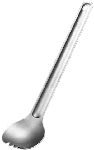 Long Handle Spork and Spoon Eco-Friendly Ultralight Portabale Flatware for Outdoor Camping Backpacking Hiking Travel Picnic Tableware with Bag(Sandblasting Spork)