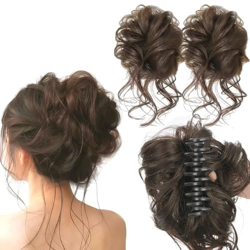 3 Stück Haarteil Dutt Haarteile Kunsthaar, Haarteil mit Klammer, Fake Dutt Haardutt Haarverlängerung und Hochsteckfrisur für Frauen Mädchen Haardutt Haarteile