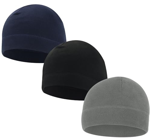 Aurafly 3 Pieces Winter Thermal Cycling Hats, Comfortable Polar Fleece Running Hat, Cycling Hat Under Helmet for Men and Women, Warm Skull Cap for Skiing Football Jogging Outdoor Sports