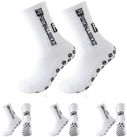 FESDMOH 3 Pares Calcetines Futbol Hombre, ​​Calcetines Antideslizantes Futbol, Football Socks, para Fútbol, ​​Baloncesto y Correr (Blanco)