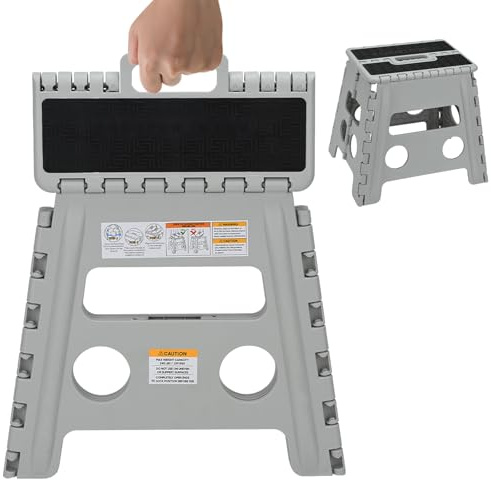 TMZDCJK 32cm Folding Step Stool with Handle, 109kg Load | Heavy Duty, Waterproof, Anti-Slip Grip, Folds Flat, Ideal for Kitchen, Bathroom, Outdoors, Adults and Kids