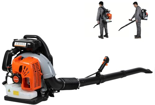 Souffleur Thermique 65cc, souffleur de Feuilles a Dos, souffleur Dorsal Essence 2 Temps, souffleur Jardin Puissant 200mph 700cfm, Outil Nettoyage Exterieur avec Reservoir 1.7L (Orange)
