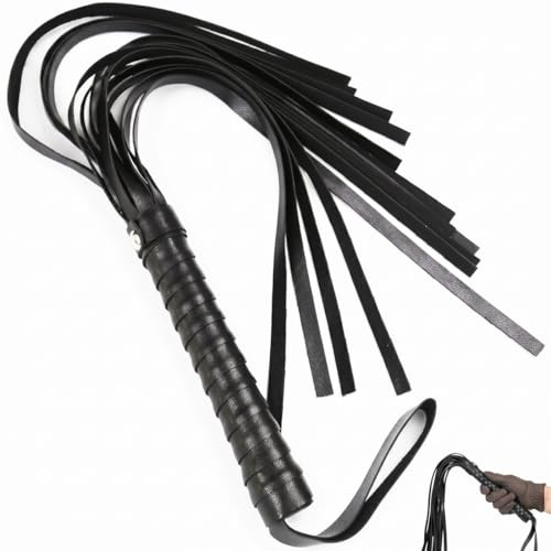 YIPFEN Látigo de cuero con flecos, látigo de entrenamiento ecuestre, herramienta de entrenamiento, fusta para equitación al aire libre y entrenamiento diario (Negro)