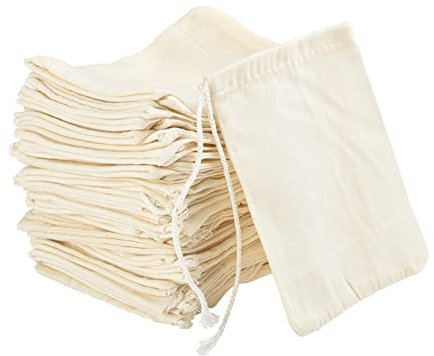 Irich 50 Pack Cotton Muslin Bags, Reusable Tea Bags with Drawstring, Small Cheesecloth Bags for Cooking, Soup, Tea Coffee Filter, Spice Storage (8 * 10cm)