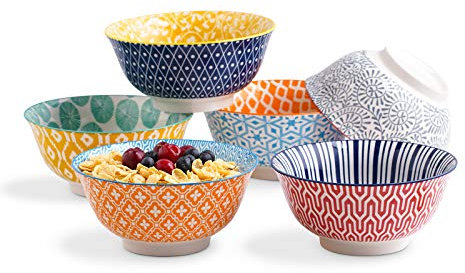 Selamica Lot de 6 bols en porcelaine de 567 g – Lot de 6 bols en céramique de 15,2 cm pour céréales, soupe, salade et pâtes, bols colorés, lot cadeau