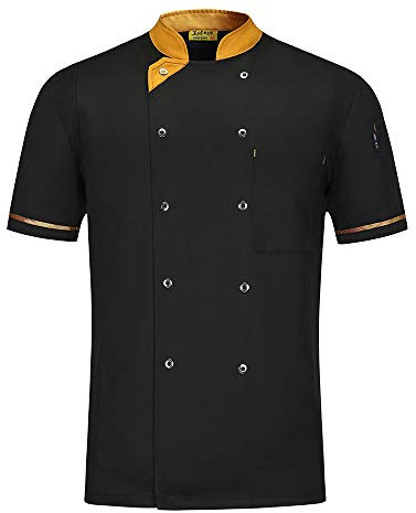 WMOFC Kochjacke,Chef Uniform, Herren Damen Kurzarm Baumwolle Küchen Koch Jacke, Kostüm Restaurant Hotel Cafe Chef Mantel,Schwarz,XL