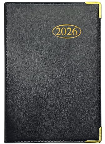 MantraRaj 2026 Week to View PVC Leather Effect Pocket Diary With Metal Corners Compact Planner with Hard Case Cover, Conversion Tables and Organizational Tools - 11cm x 7cm - Black