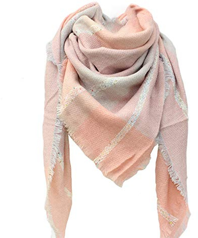 Tybiky Bufanda para mujer, a cuadros, muy grande, cálida, de punto, a cuadros, XXL, para invierno, otoño, lana, para mujer, para el cuello, poncho Rosa. Talla única