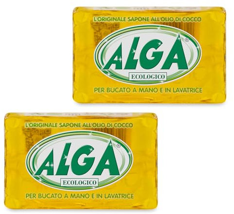 ALGA Puro Sapone Detersivo 100% Ecologico e Biodegradabile per bucato a mano e in lavatrice - 2 pezzi da 400gr l'uno - totale 800gr