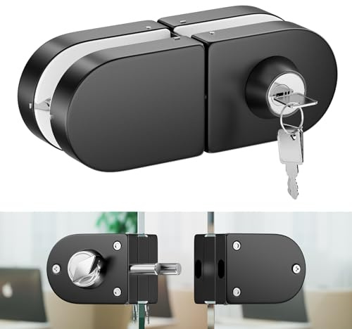 Serrure de porte en verre sans perçage en acier inoxydable 304, finition noire mate, compatible avec verre trempé 10–12 mm, installation rapide, design moderne et élégant
