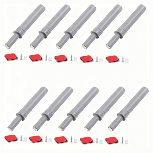 bjsdkff 10PCS Magnetic Push Latches for Cabinet Push to Open Door Latch, Gray Soft Quiet Close Closers, Plastic Damper Buffer Push for Kitchen Drawer Door