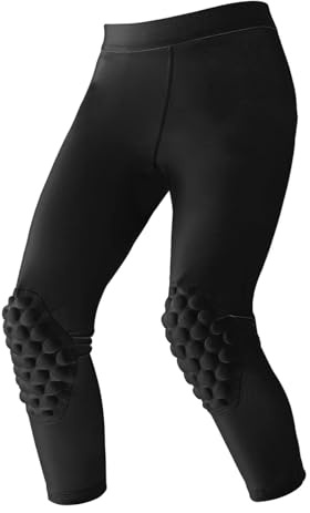 Topeter Youth Boys and Girls Basketball Pants with Knee Pads and Tailbone Pad, Child 3/4 Capri Padded Compression Tights Leggings Black YS
