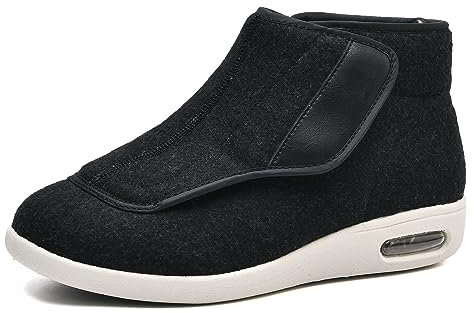 Homesally Therapieschuhe Diabetiker Schuhe Damen Für Geschwollene Füße, Winter Plüsch Wärme Gesundheitsschuhe Rehaschuhe Senioren Extra Weit Verbandsschuhe Mit Klettverschluss,Schwarz,39EU/Lable40