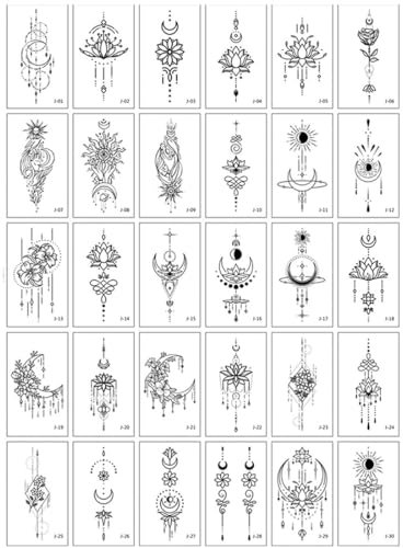 IBXWMNG 30 Hojas de Tatuajes Temporales en Negro - Impermeables y Falsos para Niños, Adultos, Hombres y Mujeres