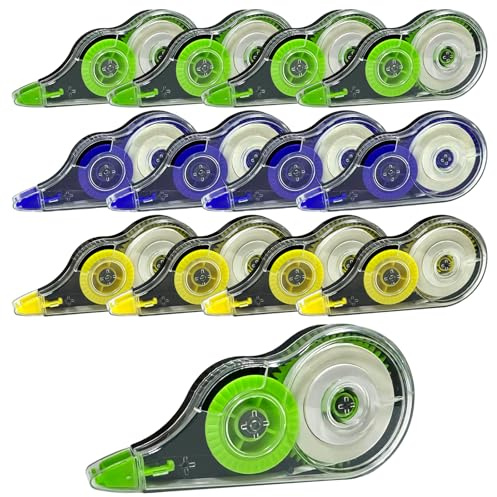 RobLuX 12 Stück Korrekturroller 12m X 5mm Korrekturmaus Roller Korrekturband Mit Schutzkappe Korrektur Tape für Schüler Lehrer Büro Schulsachen (Gelb Blau Lila)