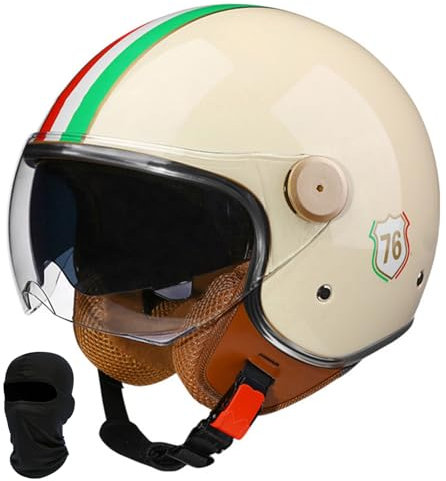 Beyswage 3/4 Rollerhelm Retro Motorrad Helm Jethelm Mit Doppelbrille Komfortfutter Chopper Helm Mit ECE Zulassung Motorradhelm Halbschale Für Erwachsener Herren Damen Vintage Motorradhelm