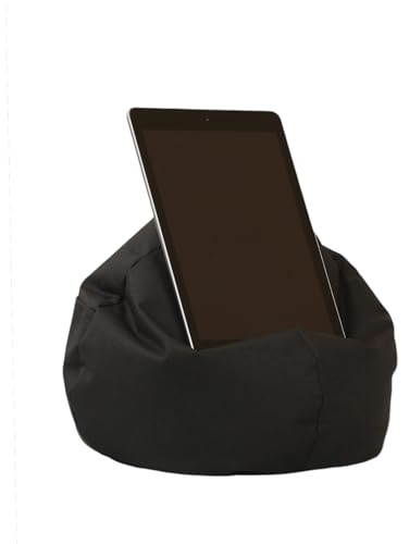 Crescent Textile iPad, eReader & Book Mini Bean Bag Cushion Holder for All Devices & Any Angle on Any Surface Soft Pillow Lap Stand, Handy Side Pocket Portable Bean Bag (Black)