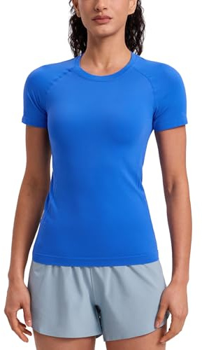 CRZ YOGA Femmes Seamless Athlétique T Shirt Respirant Gym Yoga Manche Courte Léger Randonnée Quotidien Haut de Sport Bleu Étincelant 44